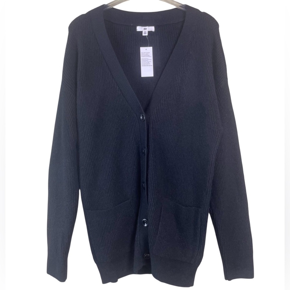 NWT BP Black Cardigan Sweater Recycled Polyester Ribbed Knit Size XS